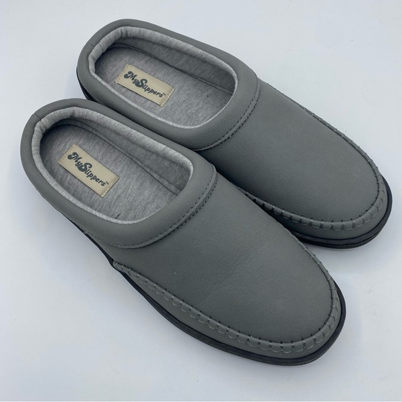 MY‎ SLIPPERS from My Pillow Leather Gray Mule Slippers Size 9 all season - Picture 1 of 4
